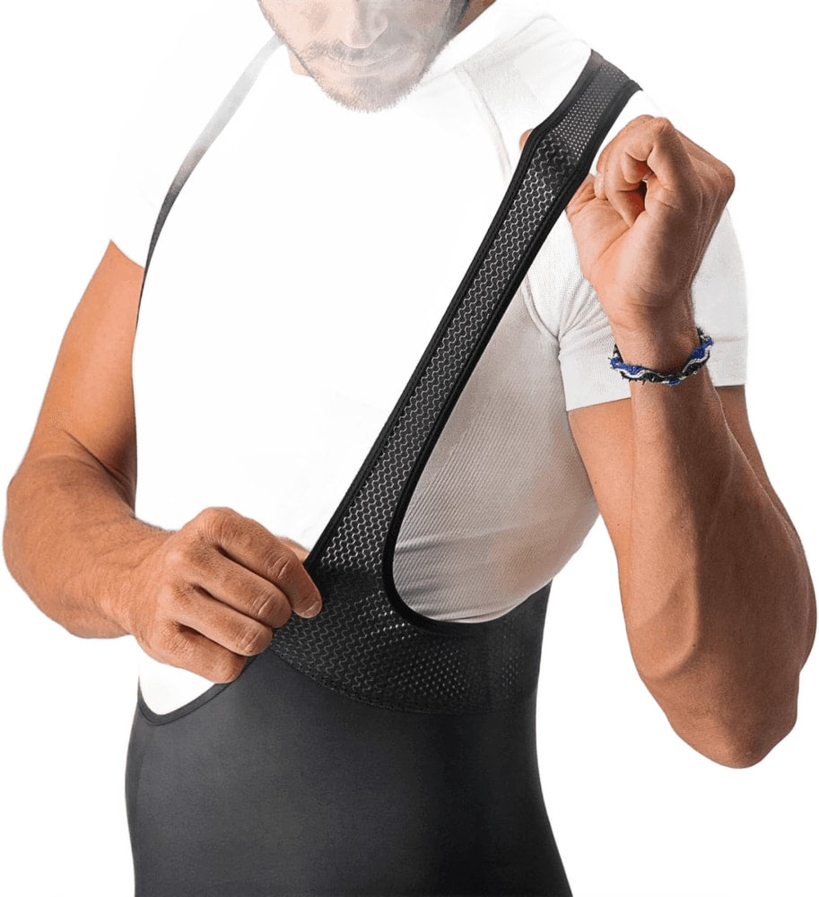 Castelli Tutto Nano men's bib knicks in black with padded chamois and elastic waist for cycling comfort.