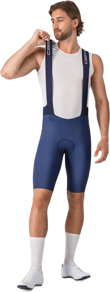 Castelli Premio Evo men's bib knickers in black, featuring breathable fabric and sleek cycling design.