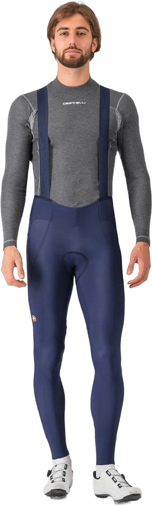 Castelli Espresso men's bib tights, close-up of black cycling tights with branding, designed for comfort and performance.
