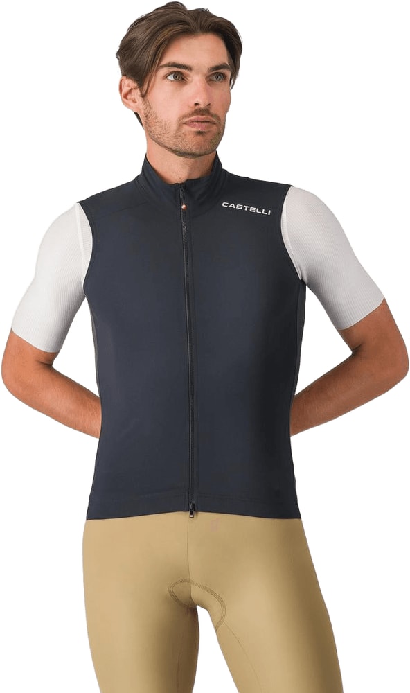 Castelli Espresso 2 men's vest in black, lightweight cycling clothing with front zipper and branded logo detail.