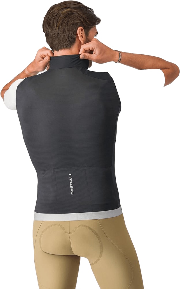 Castelli Espresso 2 men's vest in black, lightweight cycling vest with full front zipper and reflective accents for visibility.