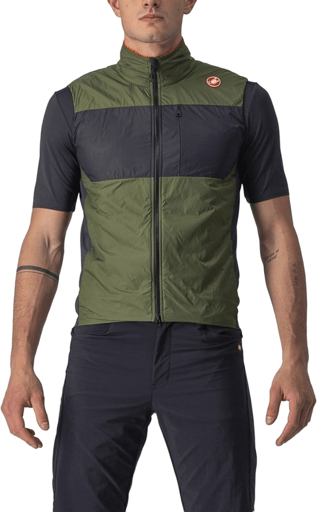 Castelli Unlimited Puffy men's vest in black, padded outerwear with a high collar and zip closure for outdoor warmth and comfort.