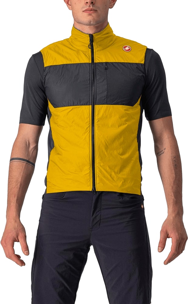 Castelli Unlimited Puffy men's vest in black, lightweight outdoor clothing with a quilted design and high collar.