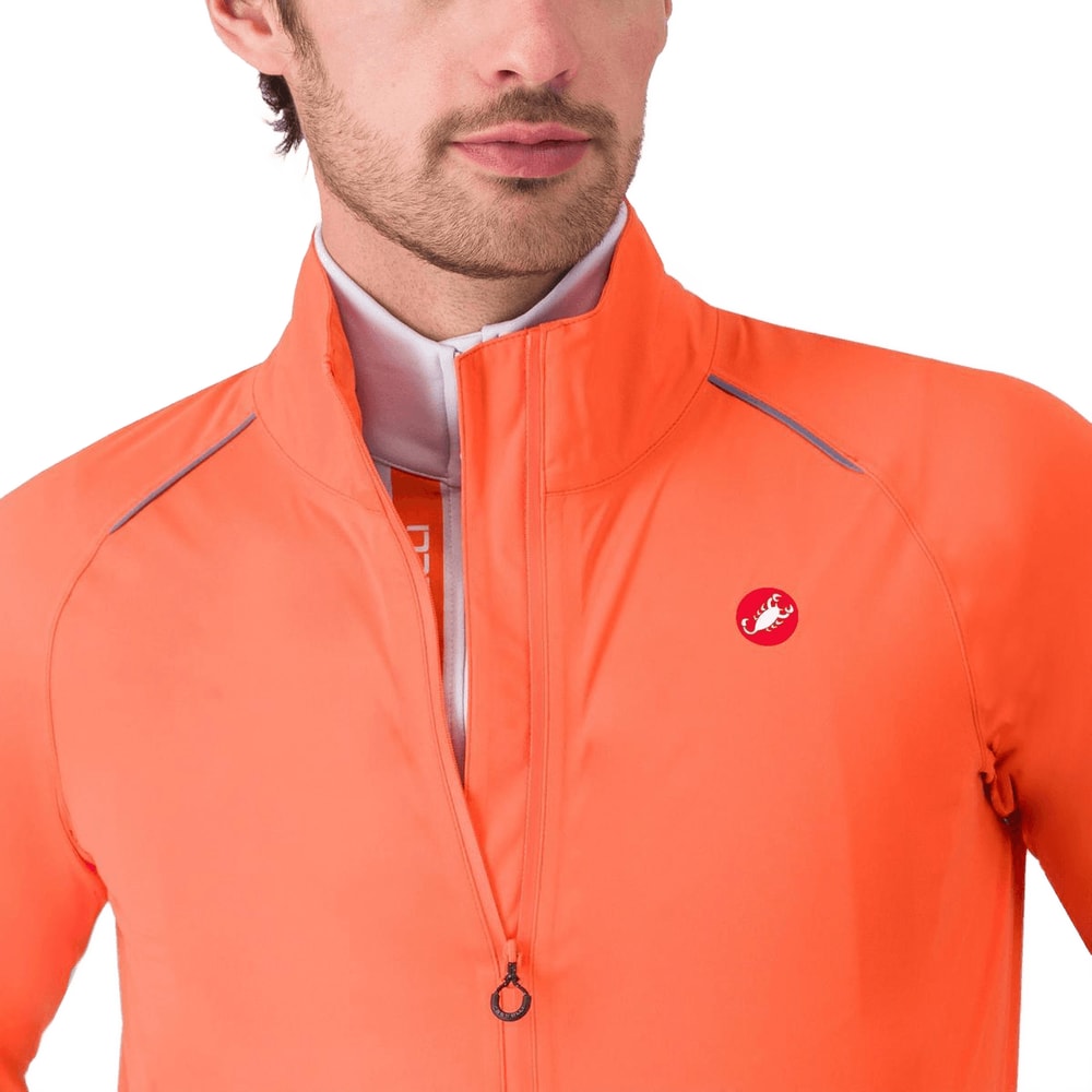 Castelli Emergency 3 men's rain jacket in waterproof yellow clothing with hood and reflective details.