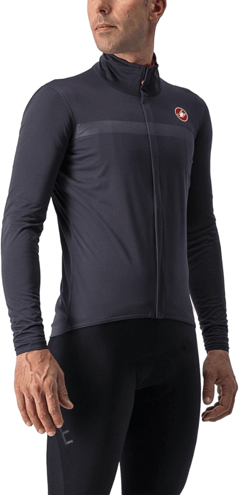 Castelli Goccia men's jacket displayed on a hanger, showcasing its lightweight, water-resistant fabric and stylish design.