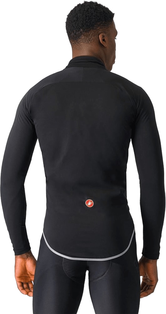 Castelli Ultra men's rain cape hanging outdoors, lightweight waterproof clothing for protection against rain.