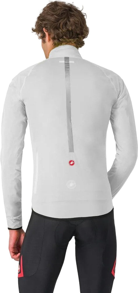 Castelli Squall Shell men's jacket in waterproof fabric, featuring a hood and zip closure, designed for outdoor cycling and weather protection.