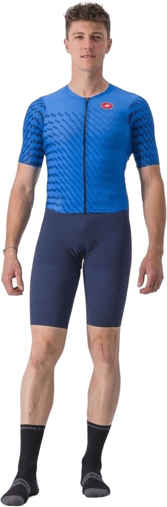 Castelli PR 2 men's speed suit, form-fitting cycling clothing with aerodynamic design and sleek fabric in black and red.
