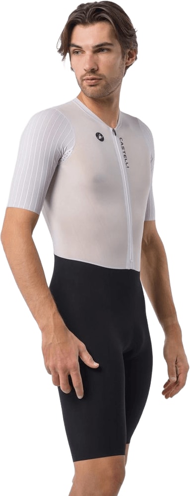 Castelli PR 3 men's speed suit, form-fitting cycling clothing with sleek design and full-length zipper for aerodynamic performance.
