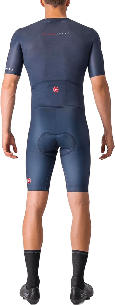 Castelli Sanremo BTW men's speed suit, streamlined cycling clothing with aerodynamic design and vibrant color accents.