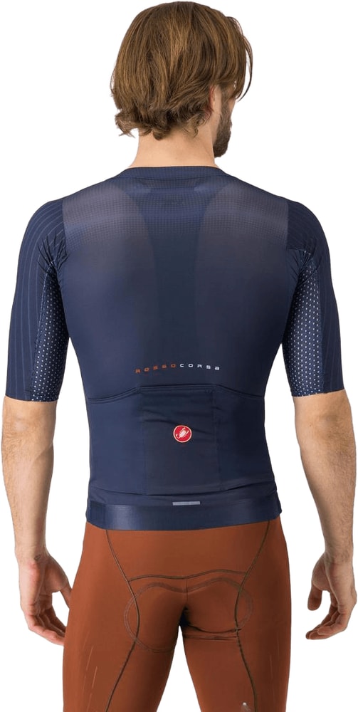 Castelli Aero Race 8S SS men's cycling jersey in lightweight fabric with short sleeves, aerodynamic design, and bold color accents.