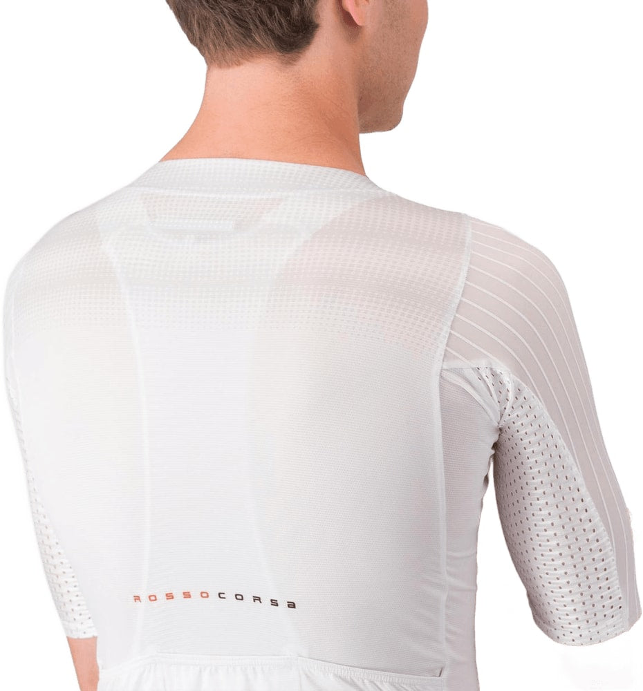 Castelli Aero Race 8S men's cycling jersey in white with black accents, featuring a fitted aerodynamic design and short sleeves.