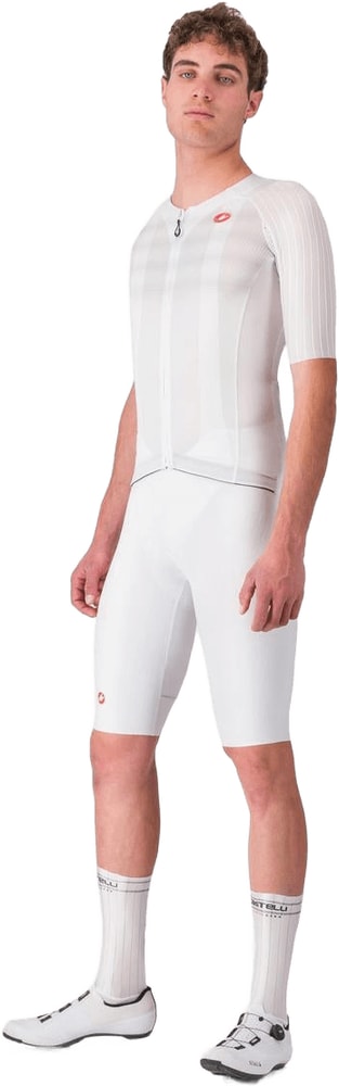 Castelli Aero Race 8S SS men's cycling jersey in white with black accents, lightweight and aerodynamic for racing.