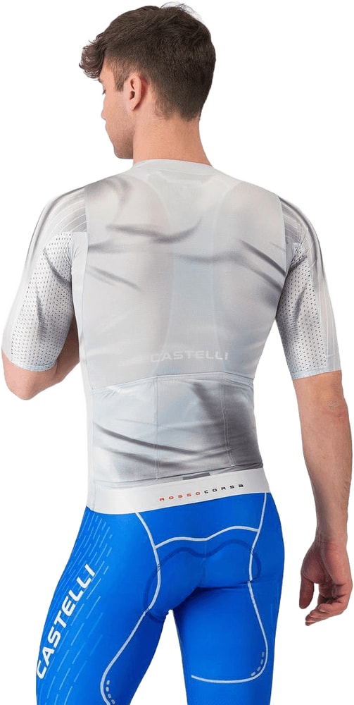 Castelli Aero Race 8S men's cycling jersey in white with black accents, featuring short sleeves and technical fabric for aerodynamics.