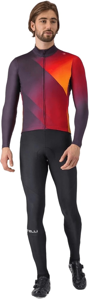 Castelli Amplify Thermal LS men's cycling jersey, long-sleeve, black with subtle logo, designed for cold weather cycling comfort.