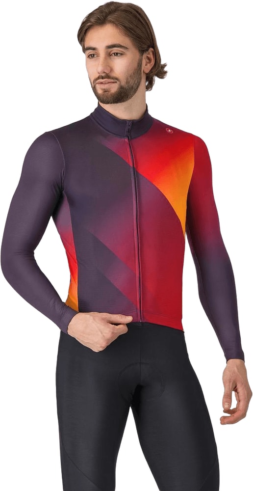 Castelli Amplify Thermal Long-Sleeve Mens Jersey, lightweight cycling clothing in black with brand logo.