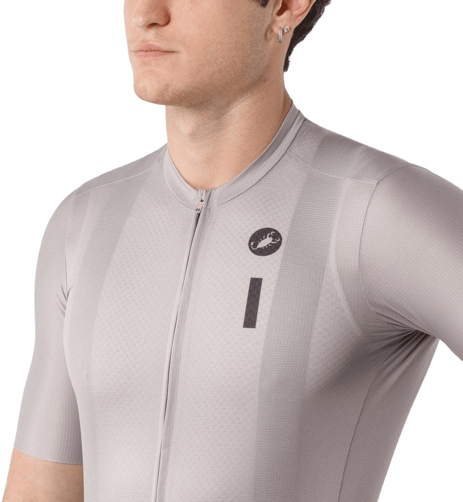 Castelli Drittone Logo short-sleeve men's cycling jersey displaying the Castelli logo on the chest in a sleek design.