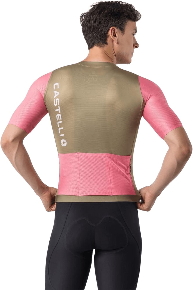Men's Castelli Corretto SS cycling jersey in white with red and black accents, featuring a fitted design and short sleeves.