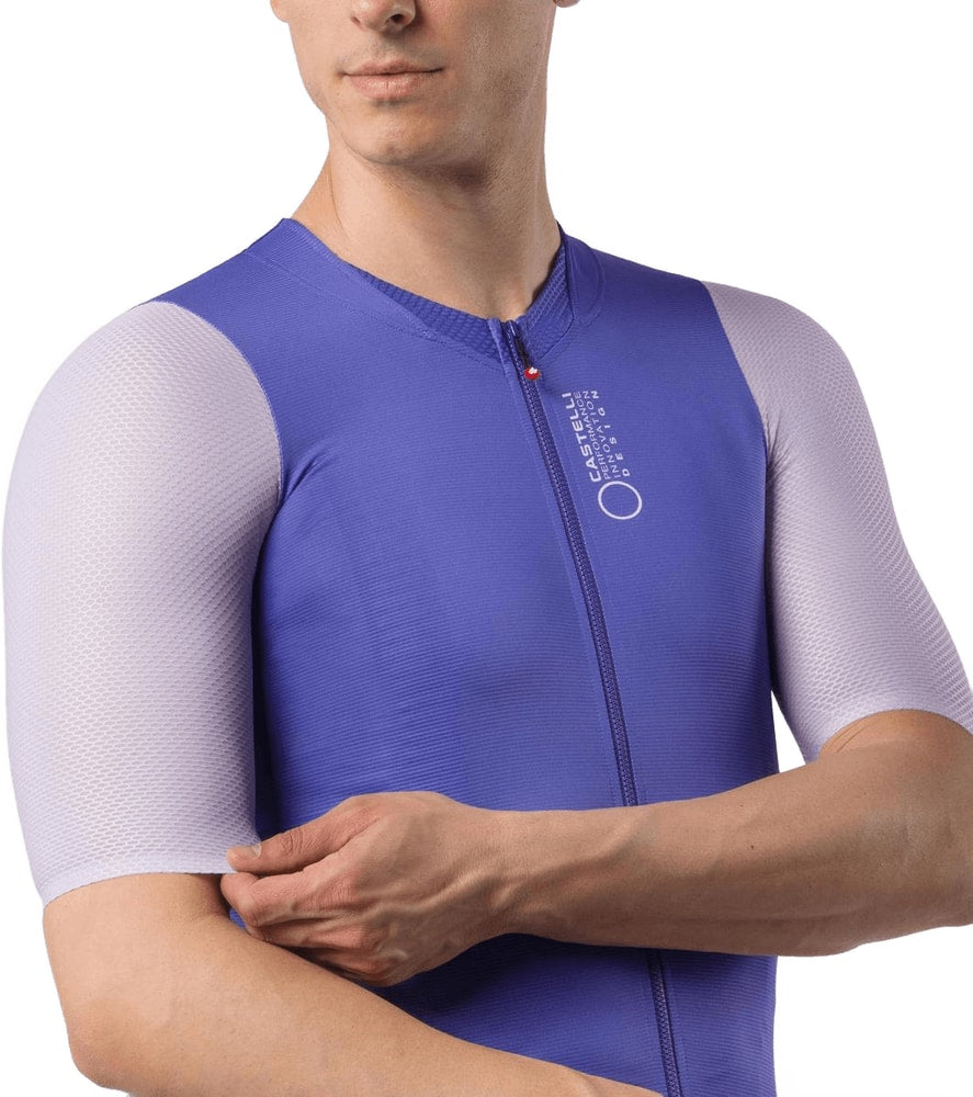 Castelli Corretto SS men's cycling jersey in white with red and black accents, showcasing breathable fabric and short sleeves.