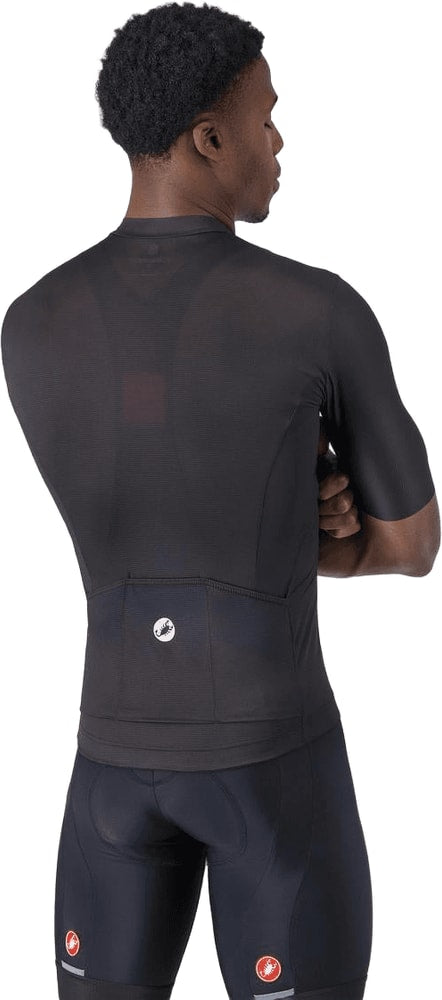 Castelli Entrata Apex SS men's cycling jersey in white with red and black accents, featuring short sleeves and a front zipper.