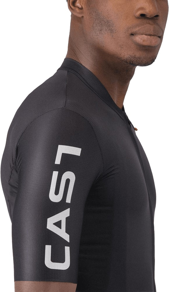 Castelli Entrata Apex SS men's cycling jersey in red with short sleeves and logo, shown on a hanger or model.