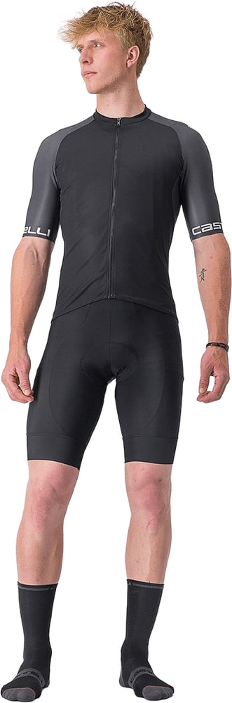 Castelli Entrata VI SS men's cycling jersey in white and black, lightweight fabric with short sleeves and front zipper.