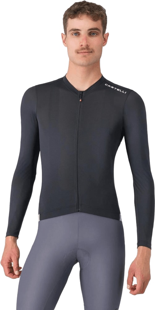 Castelli Espresso 2 LS men's cycling jersey in black with long sleeves and logo, designed for comfortable riding.