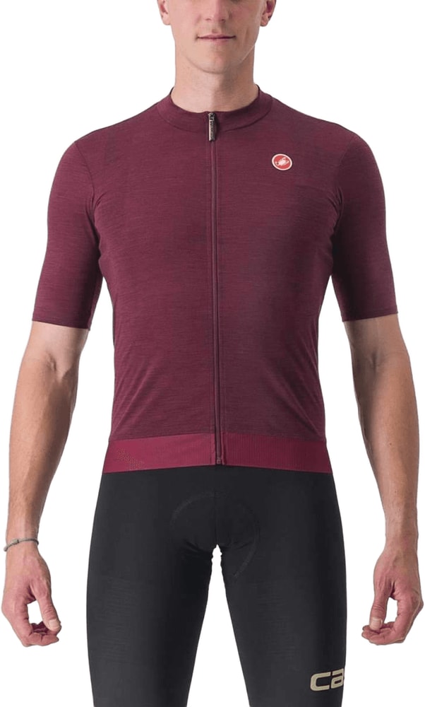 Castelli Essenza men's short sleeve cycling jersey, lightweight breathable clothing with logo and vibrant color design.