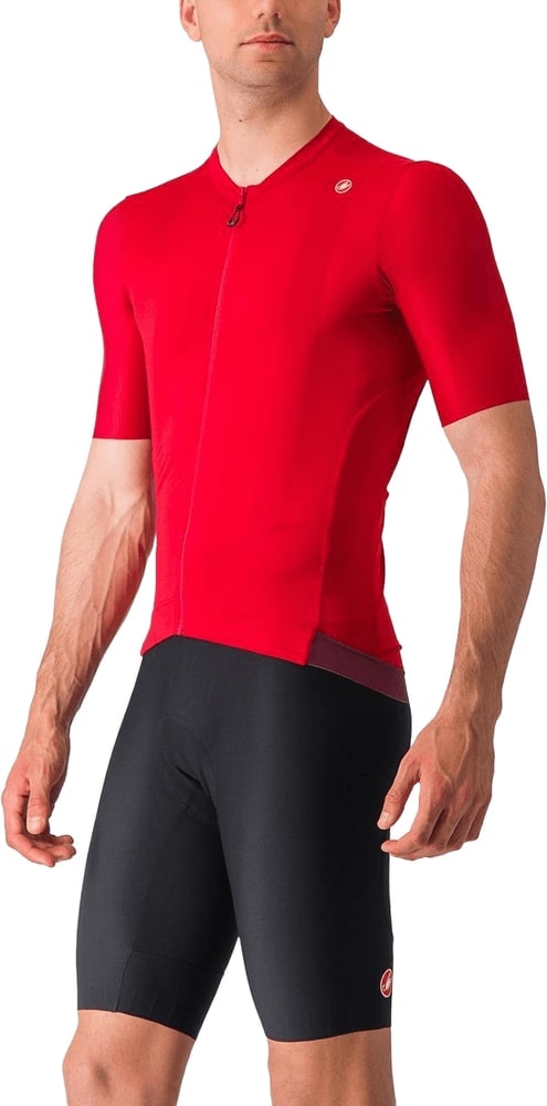 Castelli Espresso SS men's cycling jersey in white with blue and red accents, lightweight and breathable sports clothing.