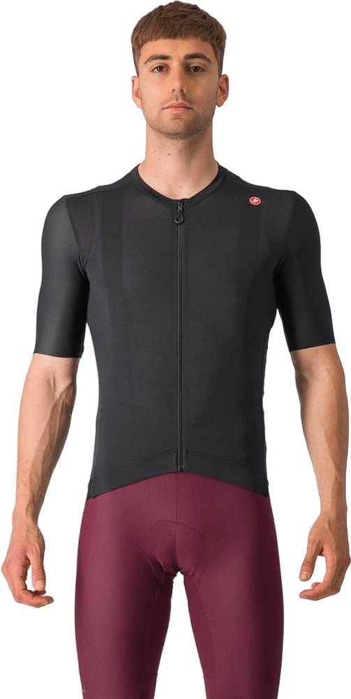 Castelli Espresso SS men's cycling jersey with short sleeves in black and red, featuring logo and breathable fabric.