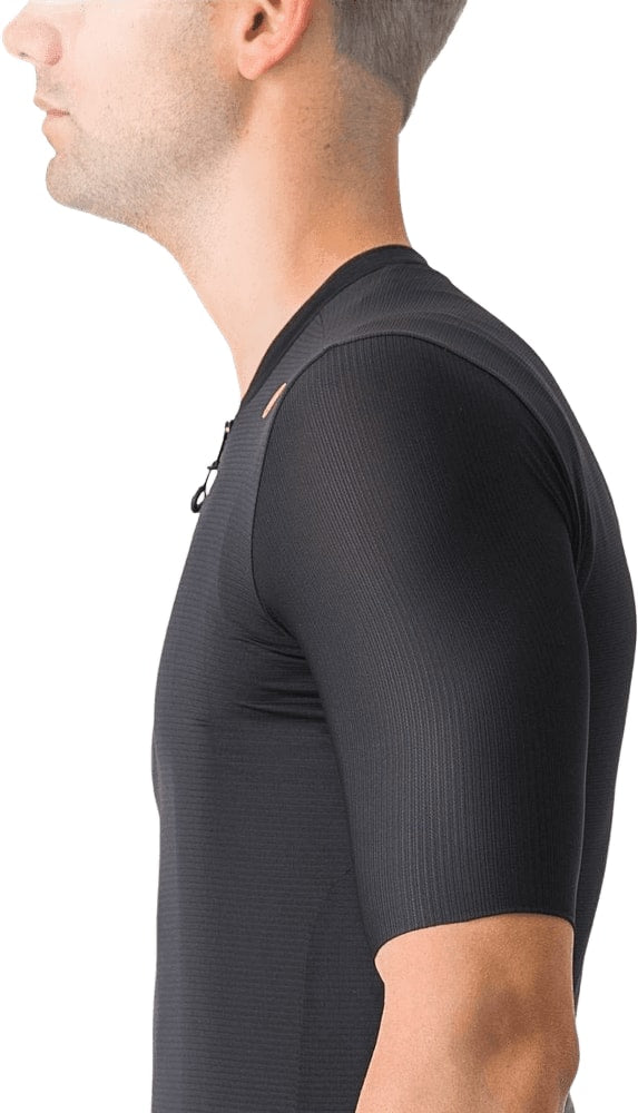Castelli Espresso SS men's cycling jersey in white with black accents, featuring a full front zipper and breathable fabric.