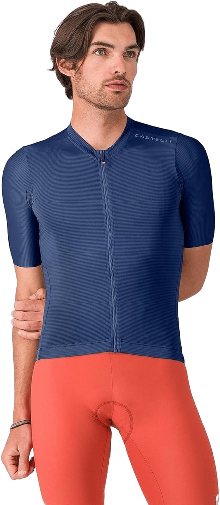 Castelli Espresso 2 SS men's cycling jersey in light blue with short sleeves and breathable fabric.