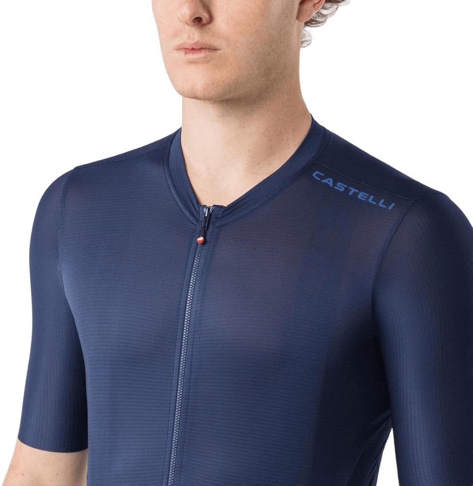 Castelli Espresso 2 SS men's cycling jersey in gray with short sleeves and logo, made for comfortable riding.