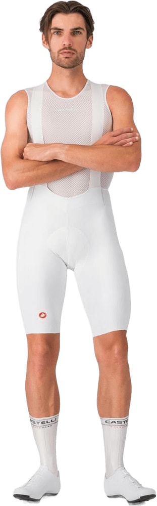 Castelli Free Aero Race S men's bib knicks, close-up of black cycling bib tights with logo, designed for aerodynamic performance.