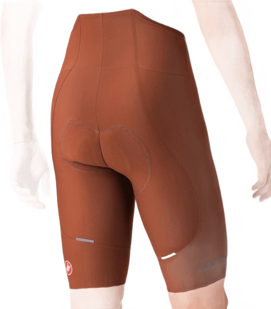 Castelli Espresso men's bib knicks, close-up of black cycling tights with bib straps and textured fabric for performance riding.