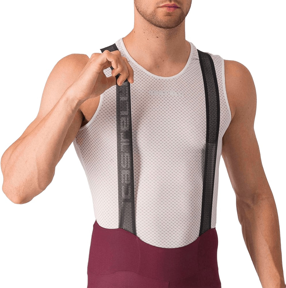 Castelli Espresso men's bib knicks showing a snug fit, stretchy fabric, and adjustable straps for cycling comfort.