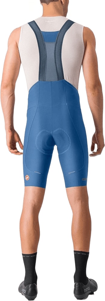 Castelli Espresso men's bib knicks, cycling clothing with padded design, black and white color, and adjustable straps.