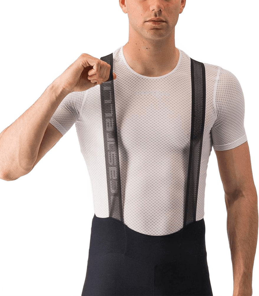 Castelli Espresso men's bib knicks featuring black and gray cycling tights with supportive straps and padded chamois.