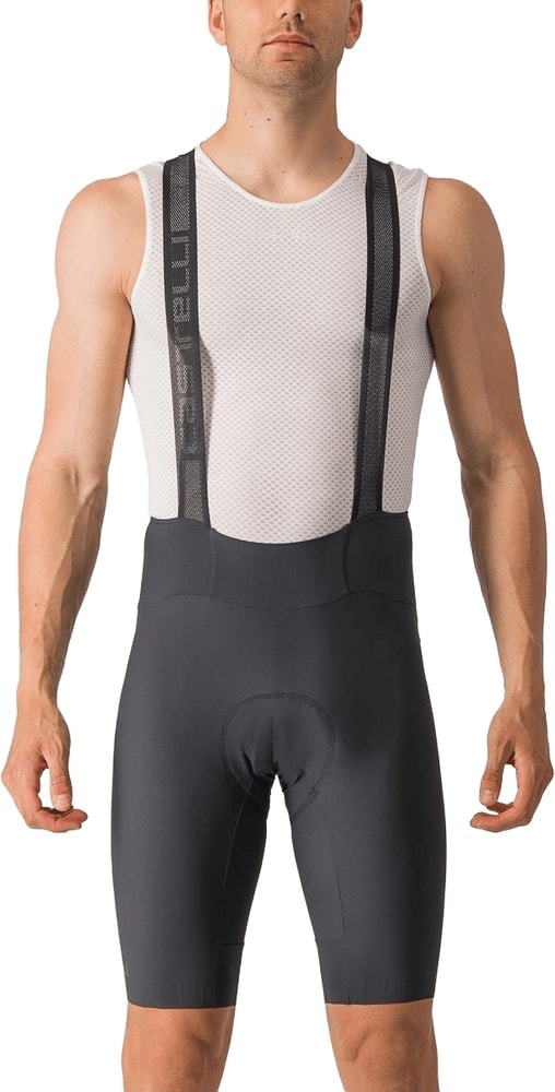 Castelli Espresso men's bib knicks showing black cycling tights with padded areas and branded logos on the legs.