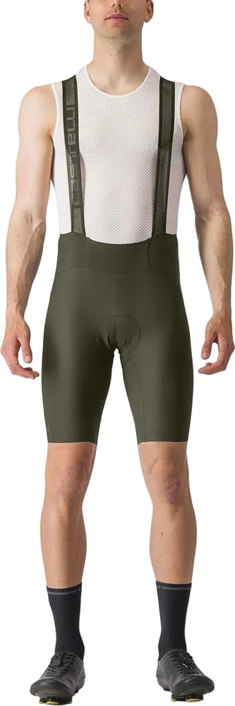 Castelli Espresso men's bib knicks, tight-fitting cycling clothing with adjustable straps, designed for comfortable riding.