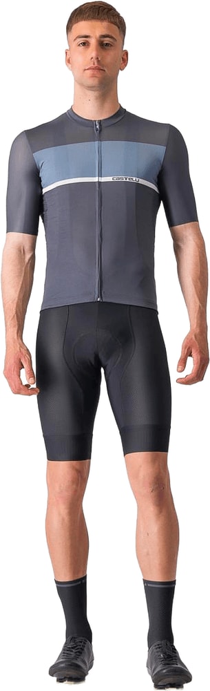 Castelli Tradizione SS men's cycling jersey in white with blue and black accents, featuring a full front zipper and short sleeves.