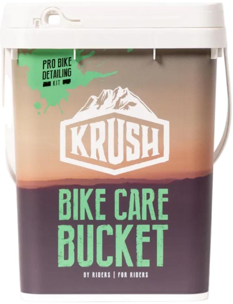 Krush Pro Bike Detailing Kit accessories including brushes, cloths, and cleaning tools for bike maintenance and cleaning.