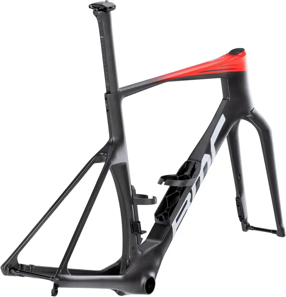 BMC Teammachine R 01 road bike frameset in black with sleek aerodynamic design and lightweight carbon construction.
