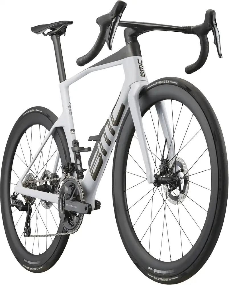 BMC Teammachine R 01 TWO road bike with sleek frame, drop handlebars, and racing tires, designed for high-performance cycling.