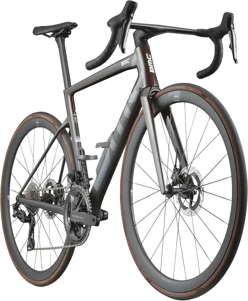 BMC Teammachine SLR 01 TWO road bike with sleek black frame and aerodynamic design, ready for high-performance cycling.