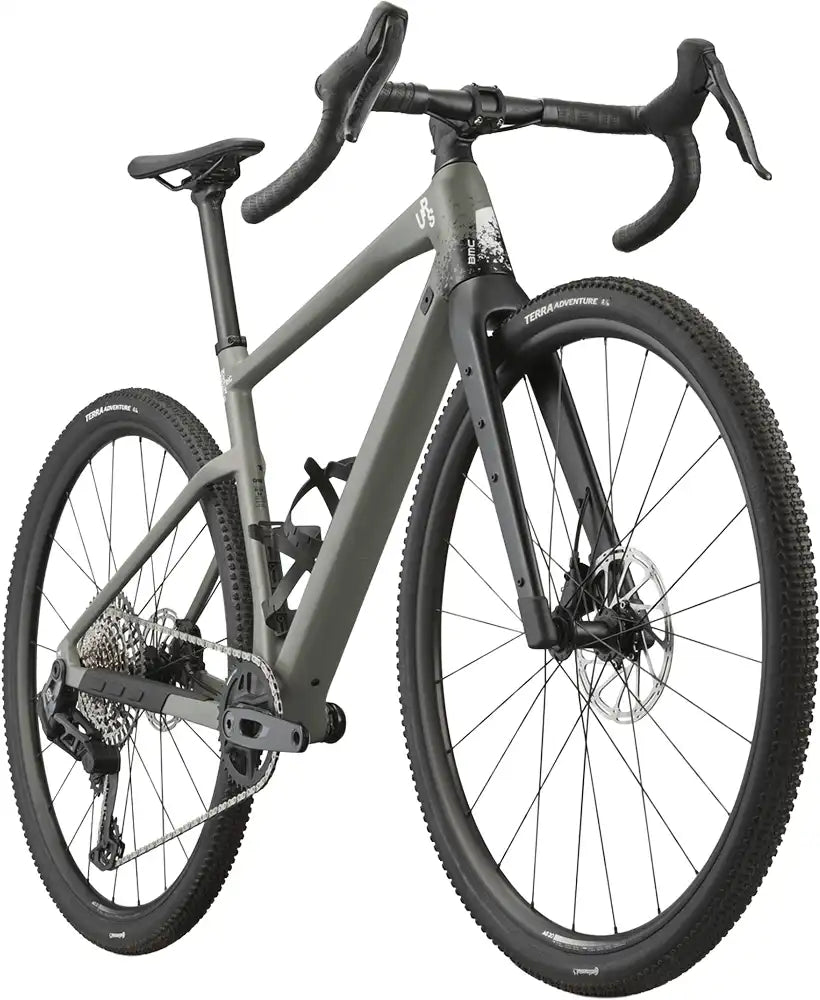 BMC 2027 URS ONE gravel bike with lightweight frame, knobby tires, and drop handlebars, designed for off-road cycling adventures.