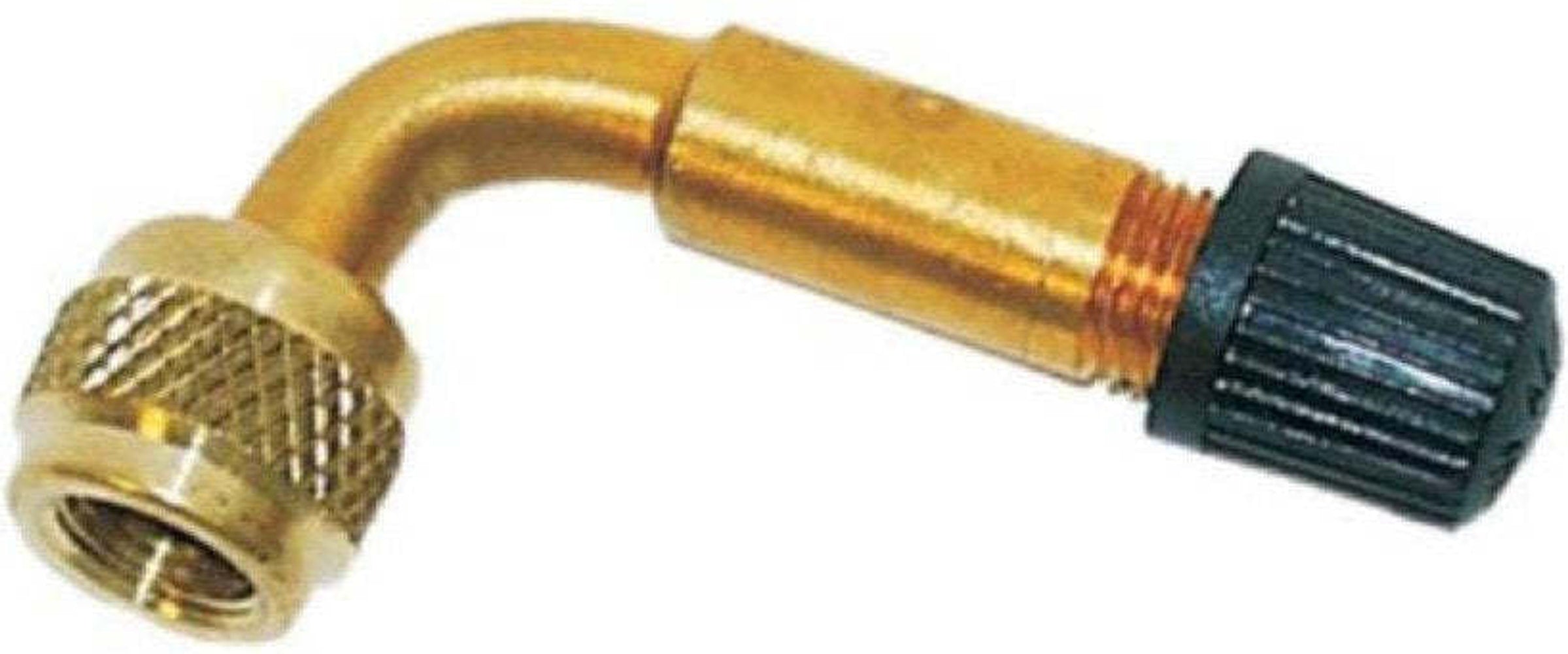Weldtite Bent Valve Adaptor accessory for bicycle valves, black plastic with angled design for easy inflation access.