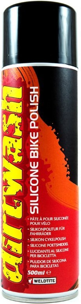 Weldtite Silicone Polish Spray in a spray bottle, used for accessories to add shine and protection to bicycle parts.