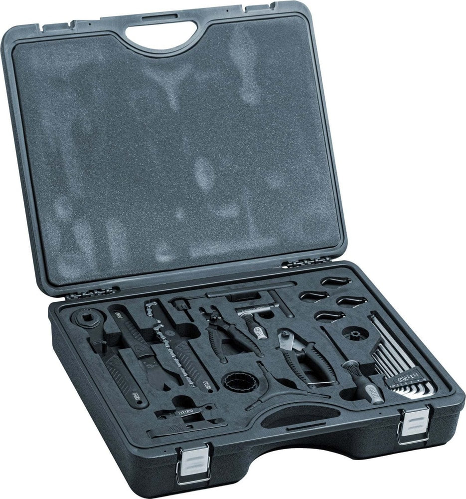 PRO Advanced 25-piece toolbox accessories set with various tools and fittings arranged inside a sturdy toolbox.