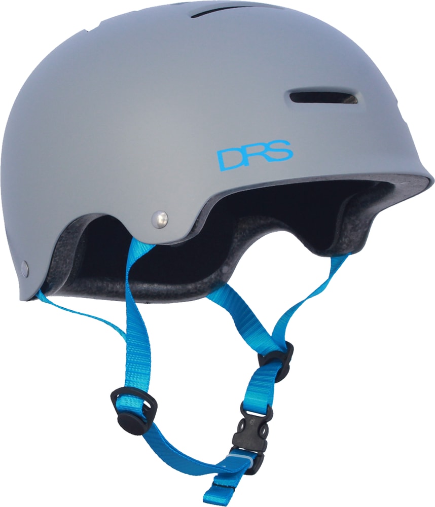 DRS BMX helmet shown in black with adjustable straps, designed for safety and durability in cycling.